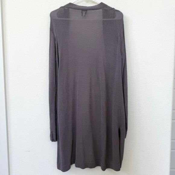 EILEEN FISHER Open Front Cardigan Gray Long Lightweight Knit Duster L Minimalist - Picture 5 of 6